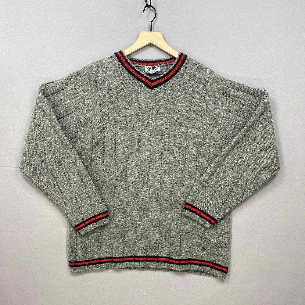 Vintage Free People Cricket Sweater Womens Medium Wool V-Neck Gray Color Block